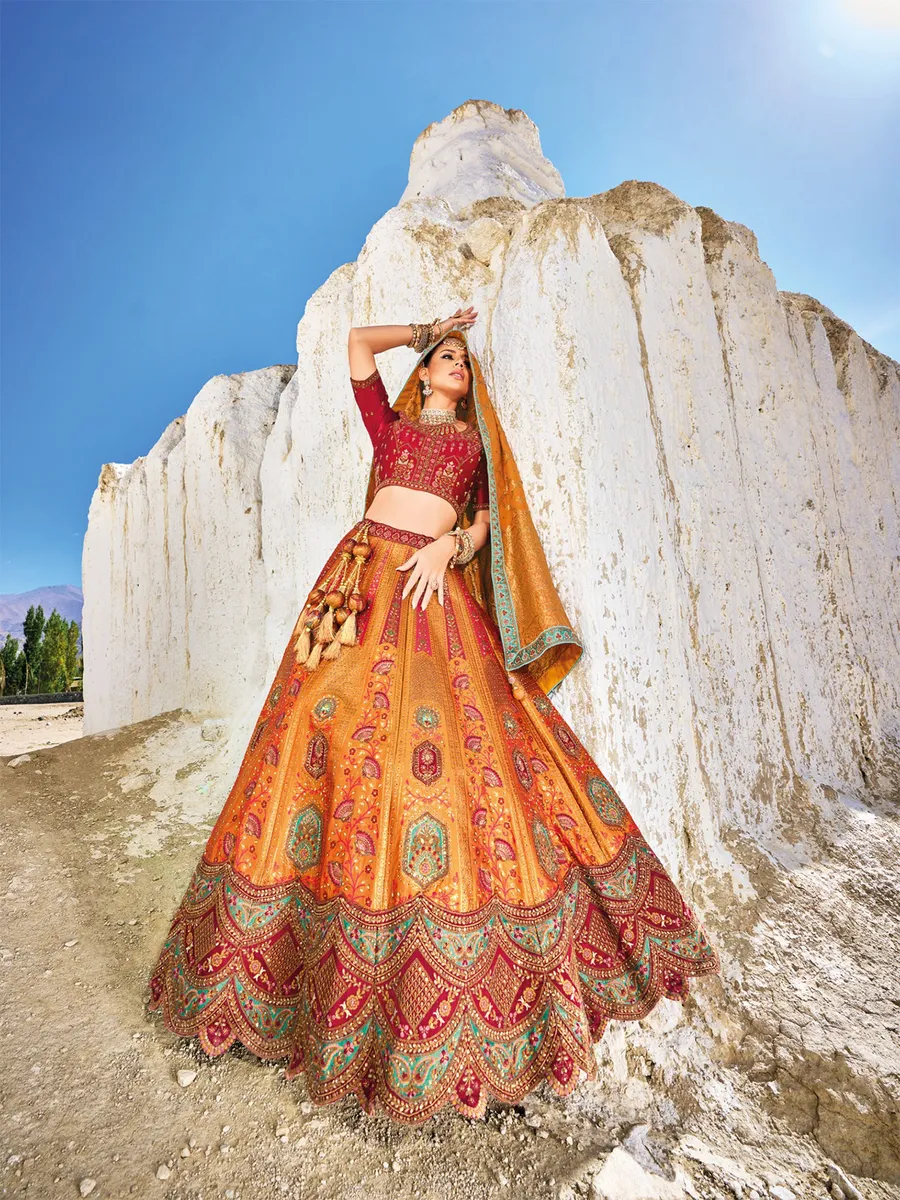 Mustard yellow bridal unstitched lehenga choli