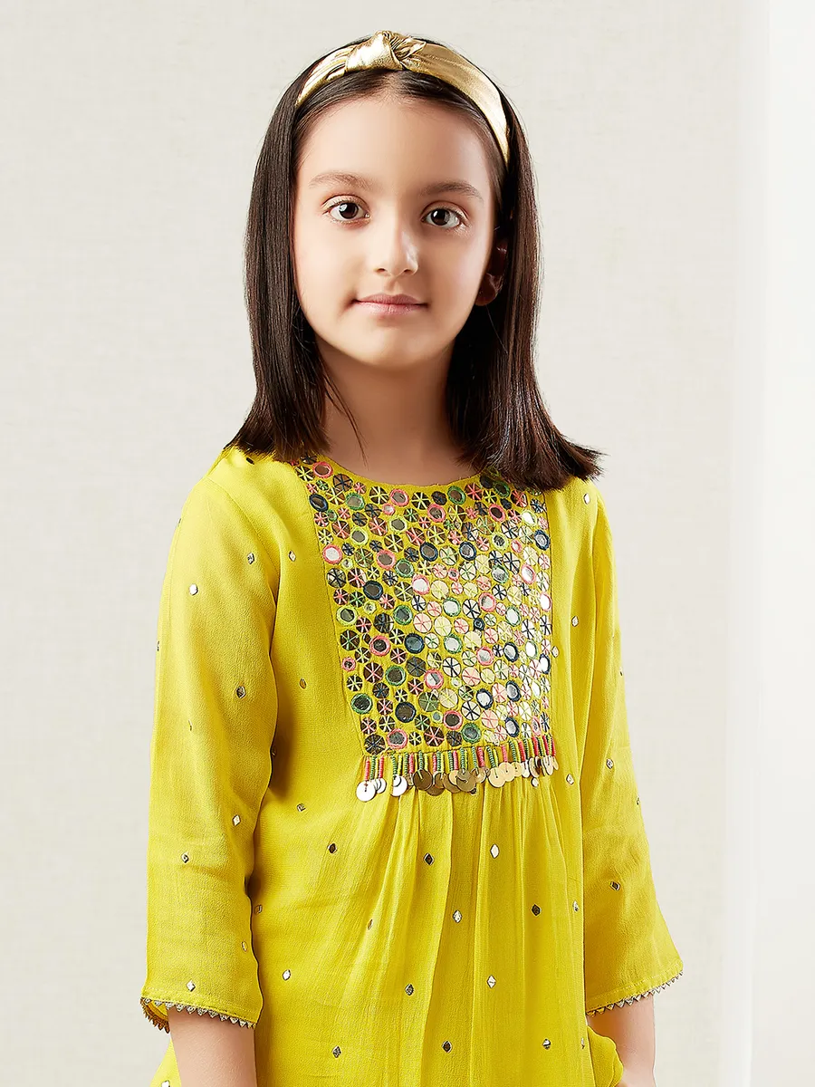 Mustard yellow georgette girls palazzo suit