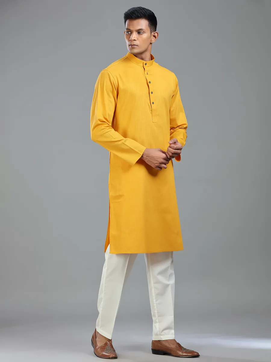 Mustard yellow haldi special kurta suit for men