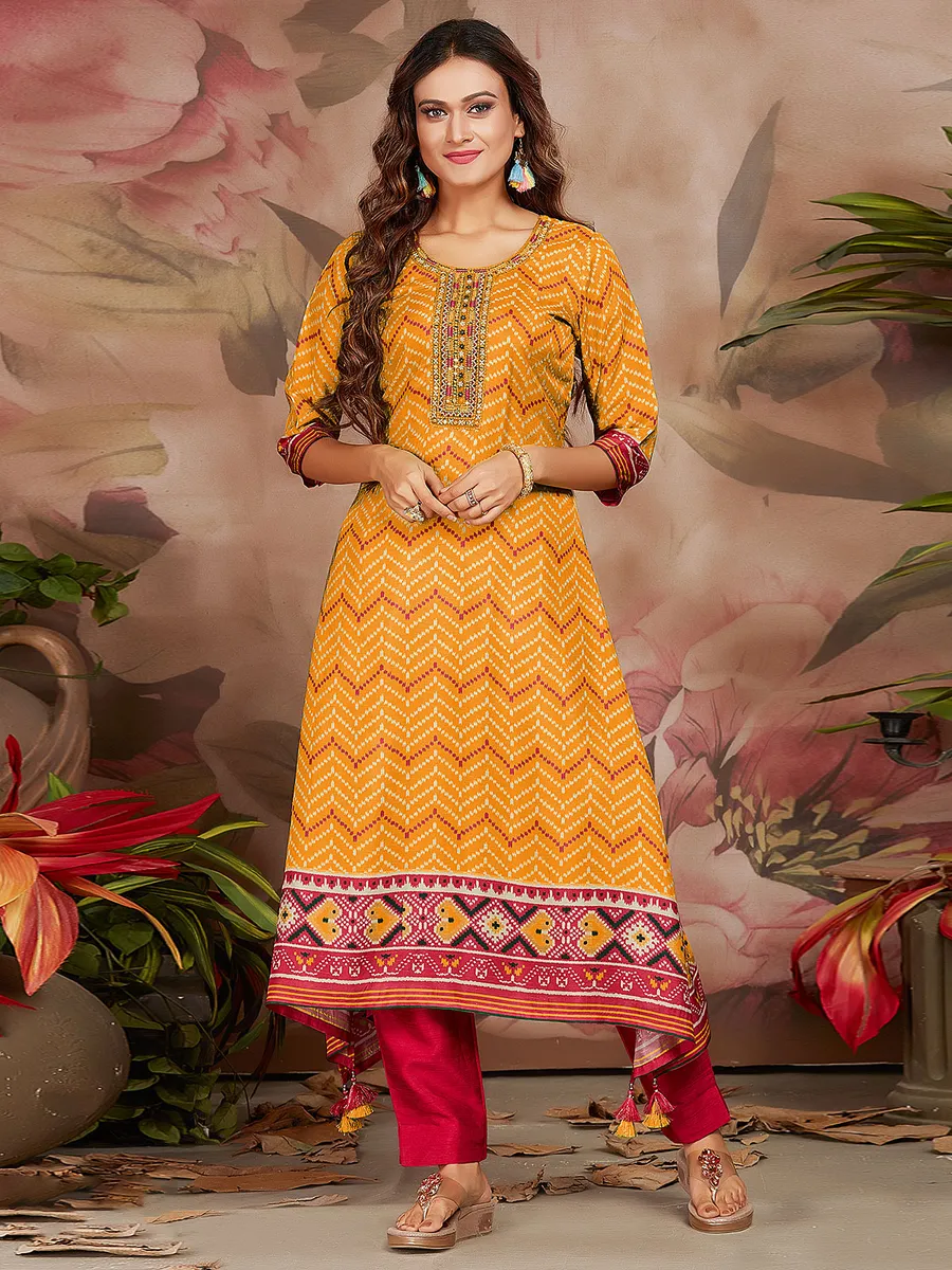 Mustard yellow muslin silk long kurti