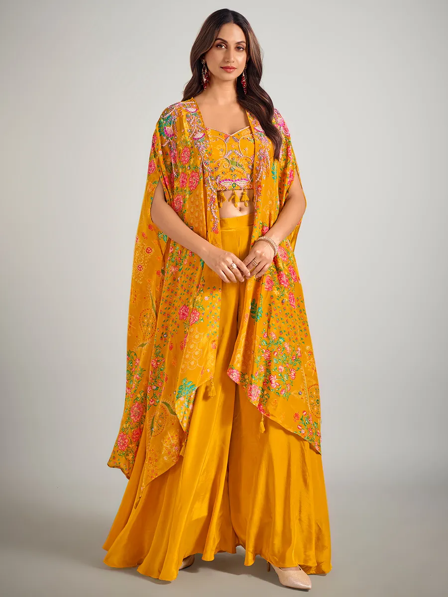 Mustard yellow palazzo suit in satin silk