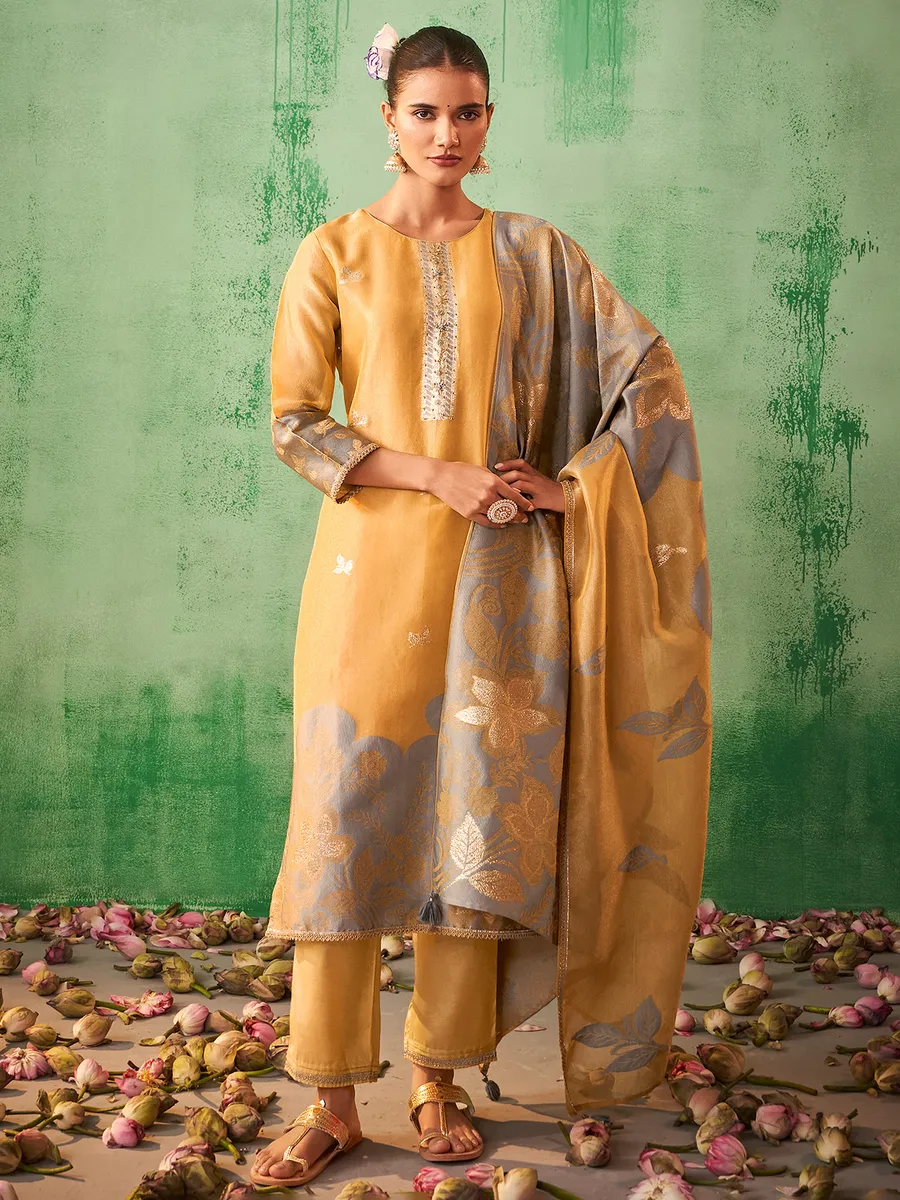 Elegant Collections Mustard Yellow Mirror Work Kurti main image 0