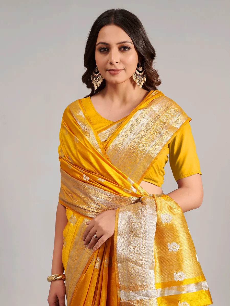 Mustard yellow saree in cotton silk