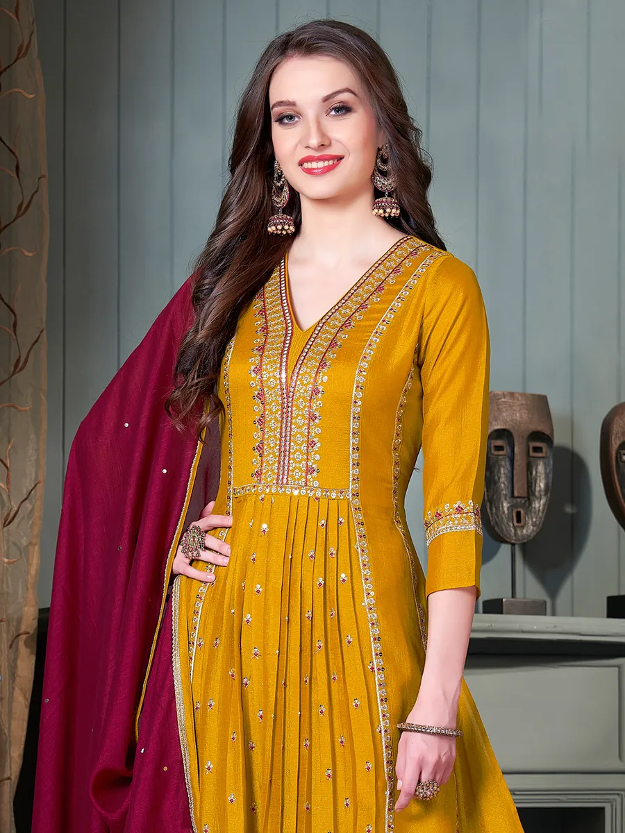 Mustard yellow silk wedding wear salwar suit