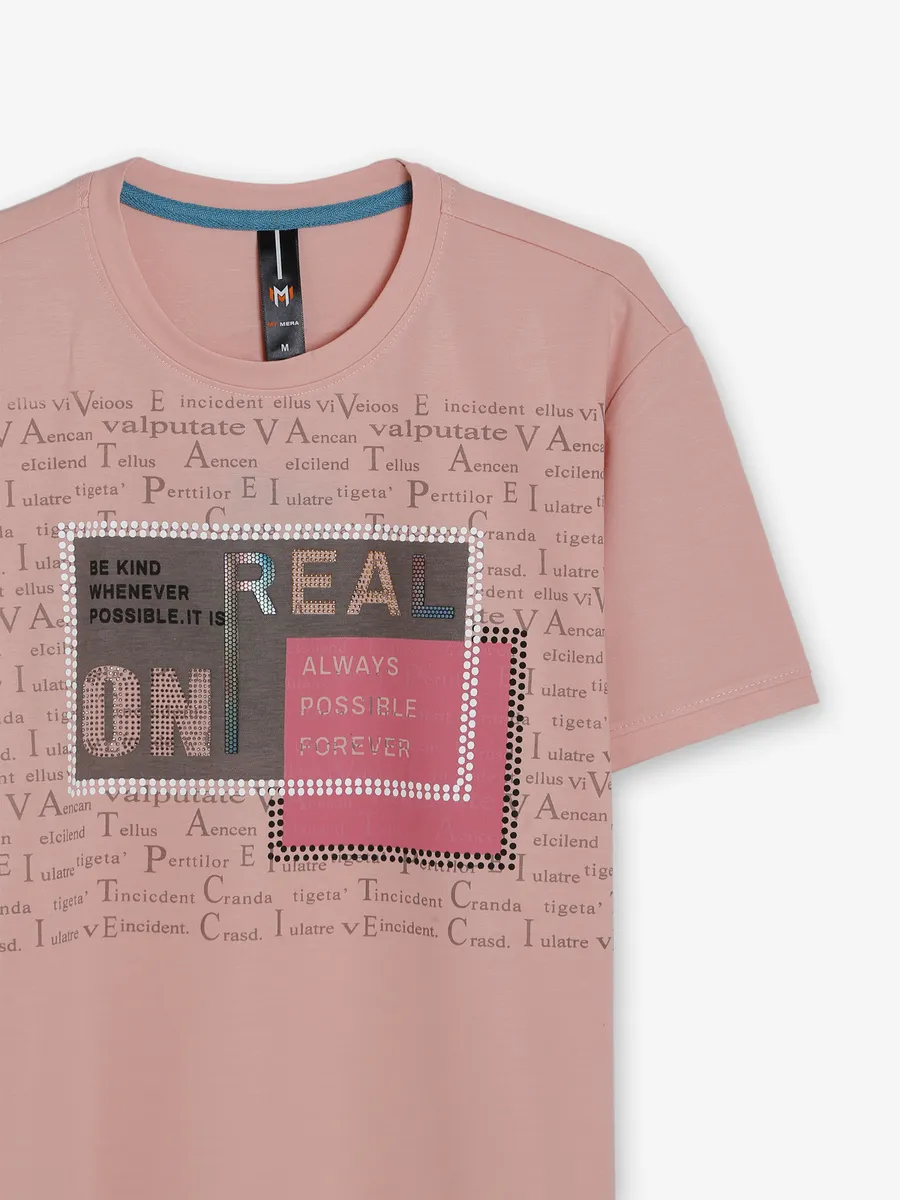 Mymera printed peach cotton t shirt