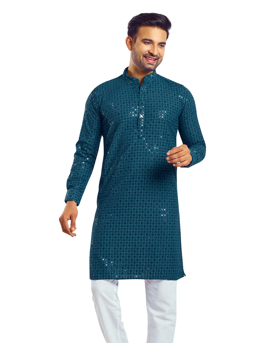 Classy rama blue georgette  Men Kurta pajama