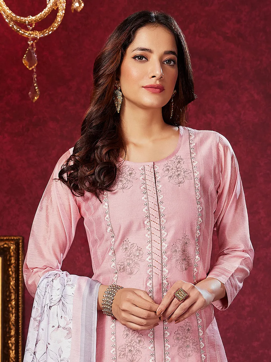 Pink silk straight cut salwar suit