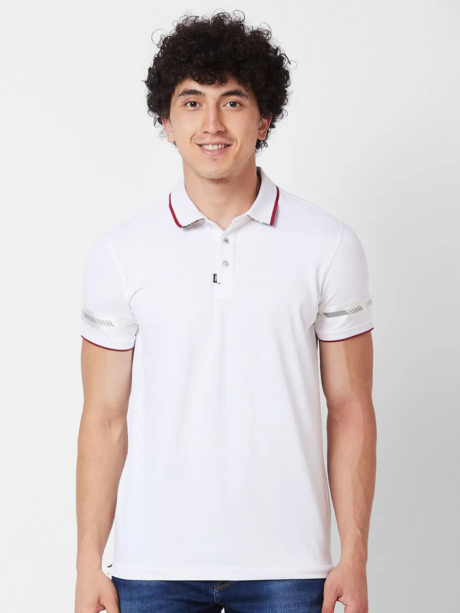 SPYKAR plain white cotton polo t-shirt