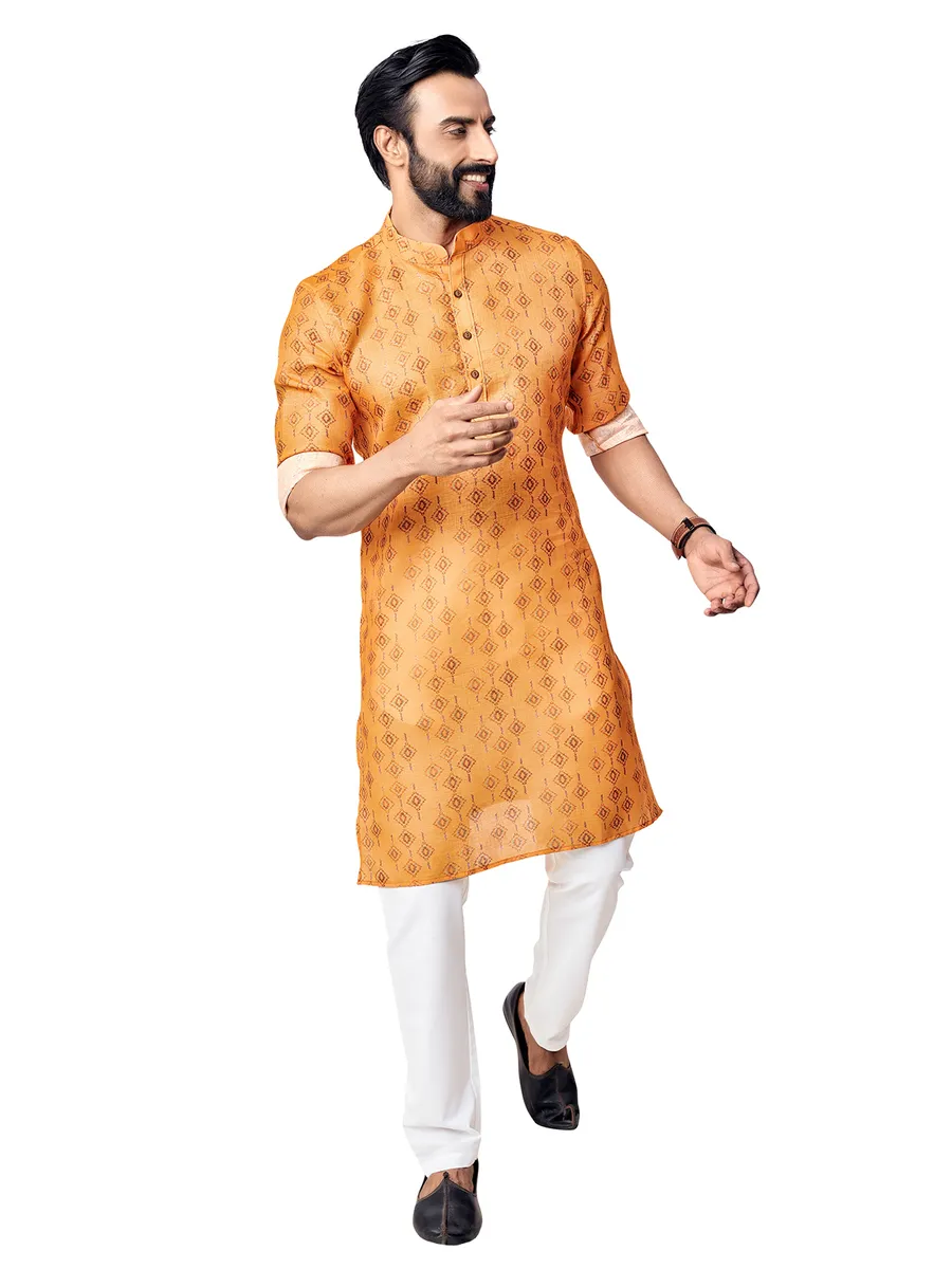 Stunning printed orange  Men Kurta pajama