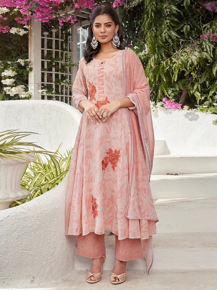 Trendy peach georgette printed salwar suit