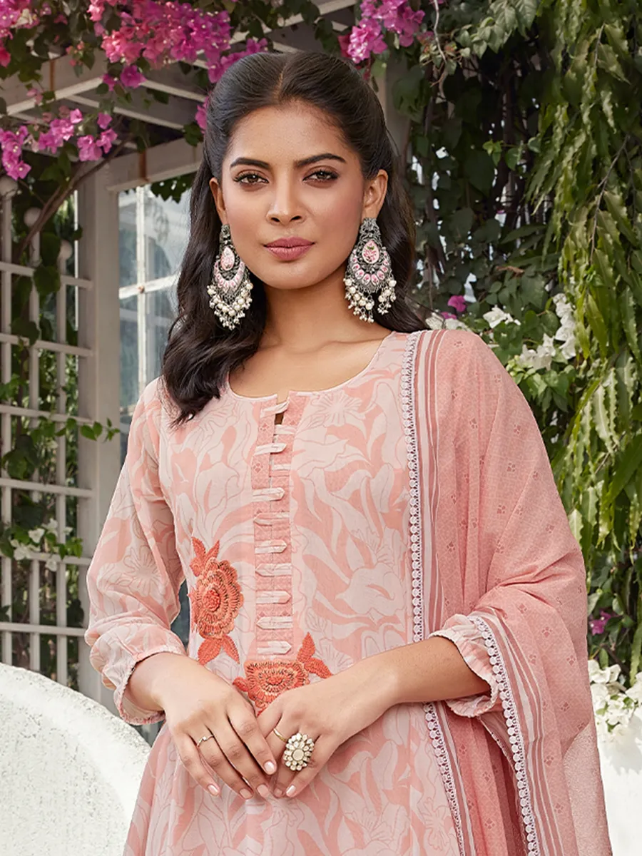 Trendy peach georgette printed salwar suit