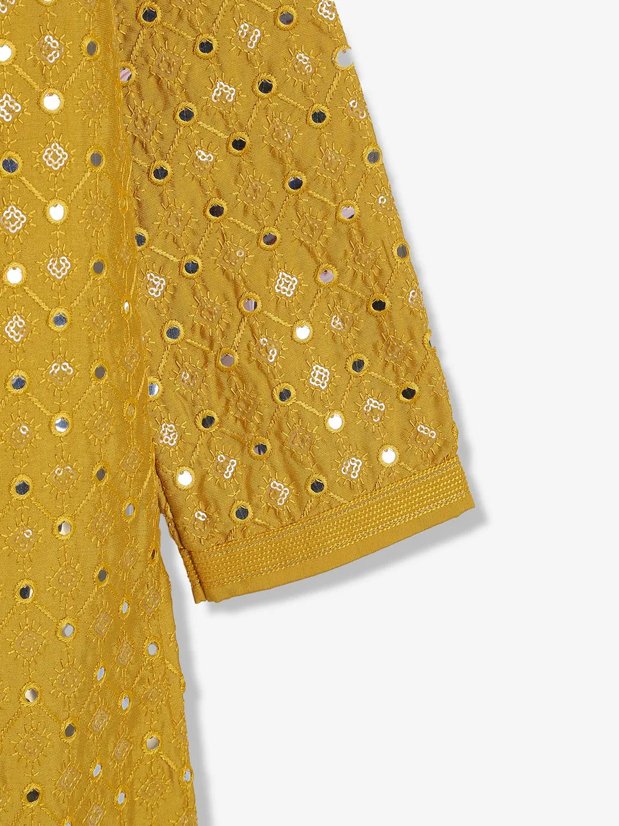 Yellow cotton embroidery kurta suit