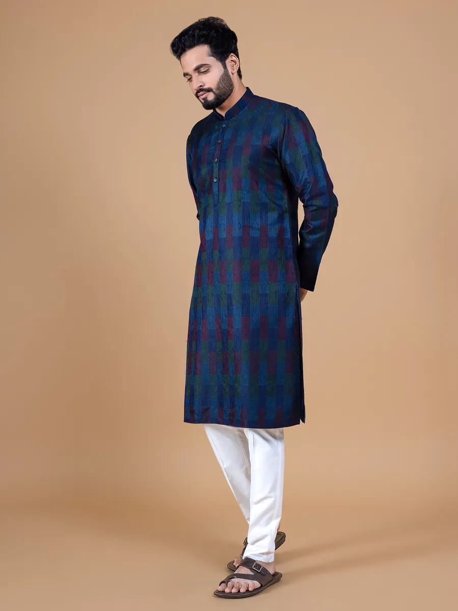 Navy and blue kurta suit in silk