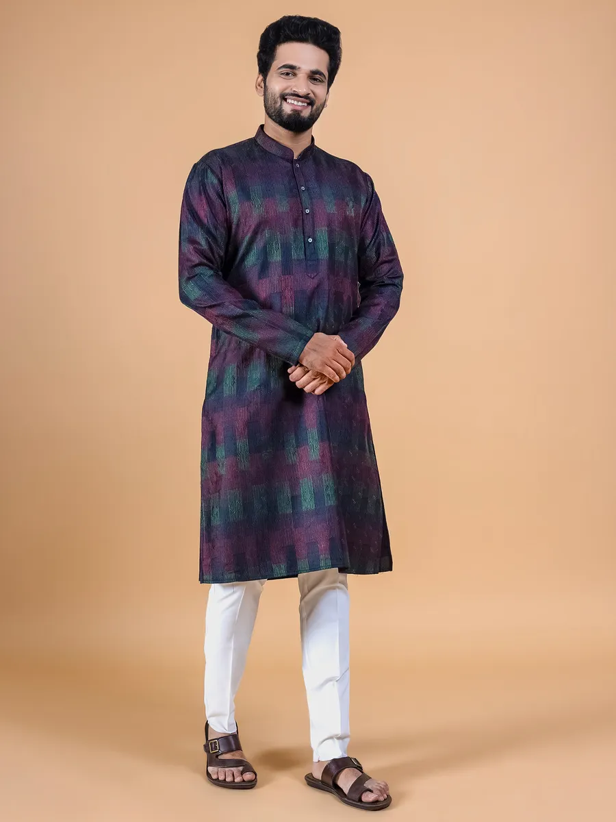 Navy and wine silk kurta suit