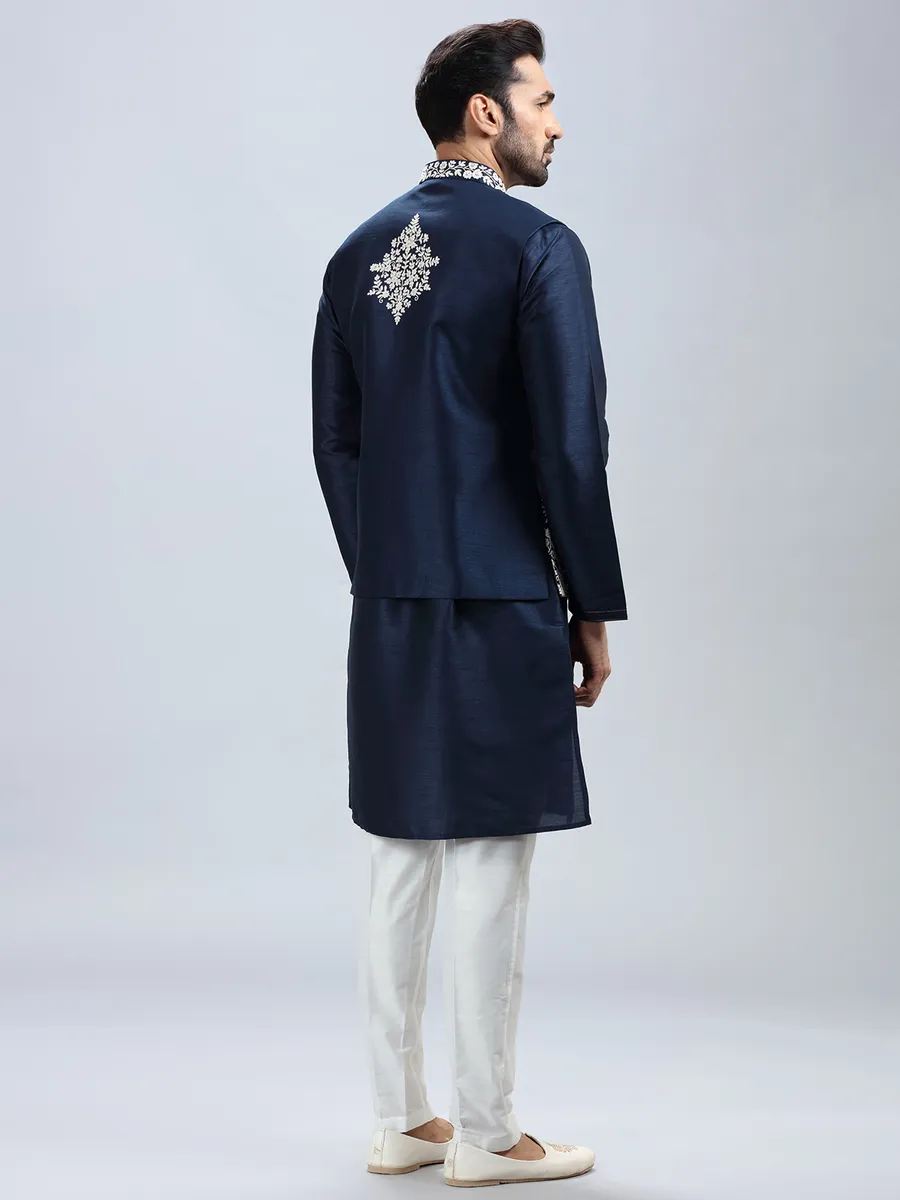 Navy blue silk waistcoat set for men