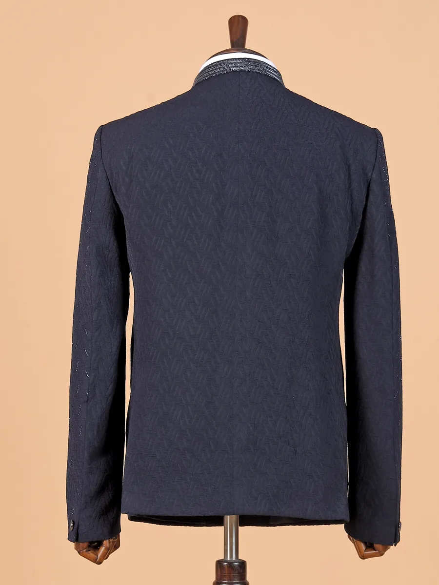 Navy blue textured jodhpuri suit