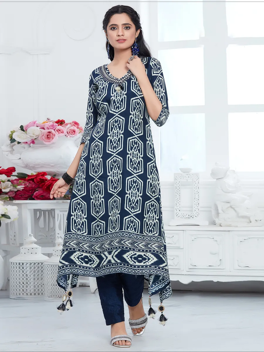 Navy dola silk digital printed kurti