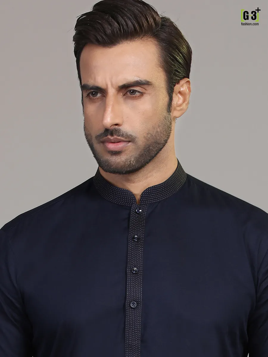 Navy full sleeves kurta in cotton