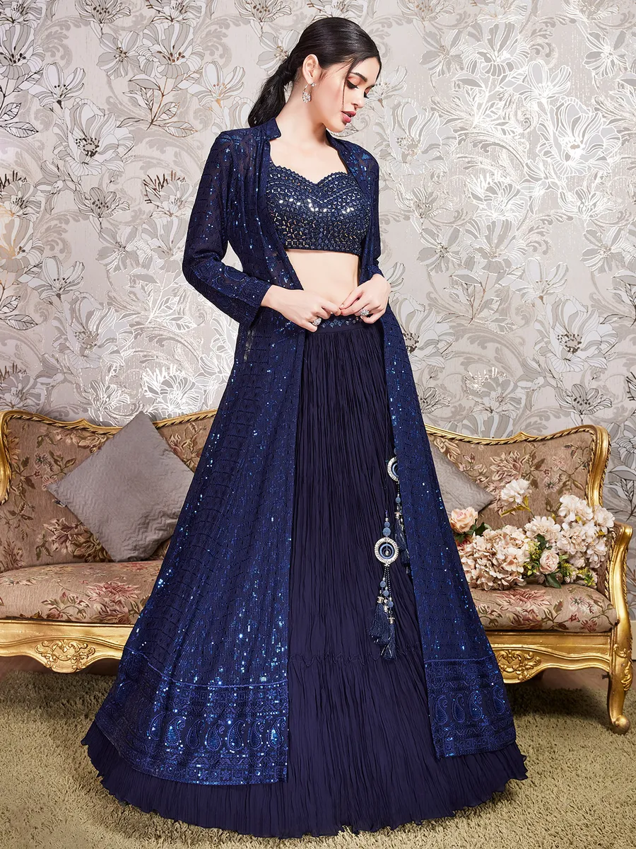 Navy georgette jacket tyle lehenga choli