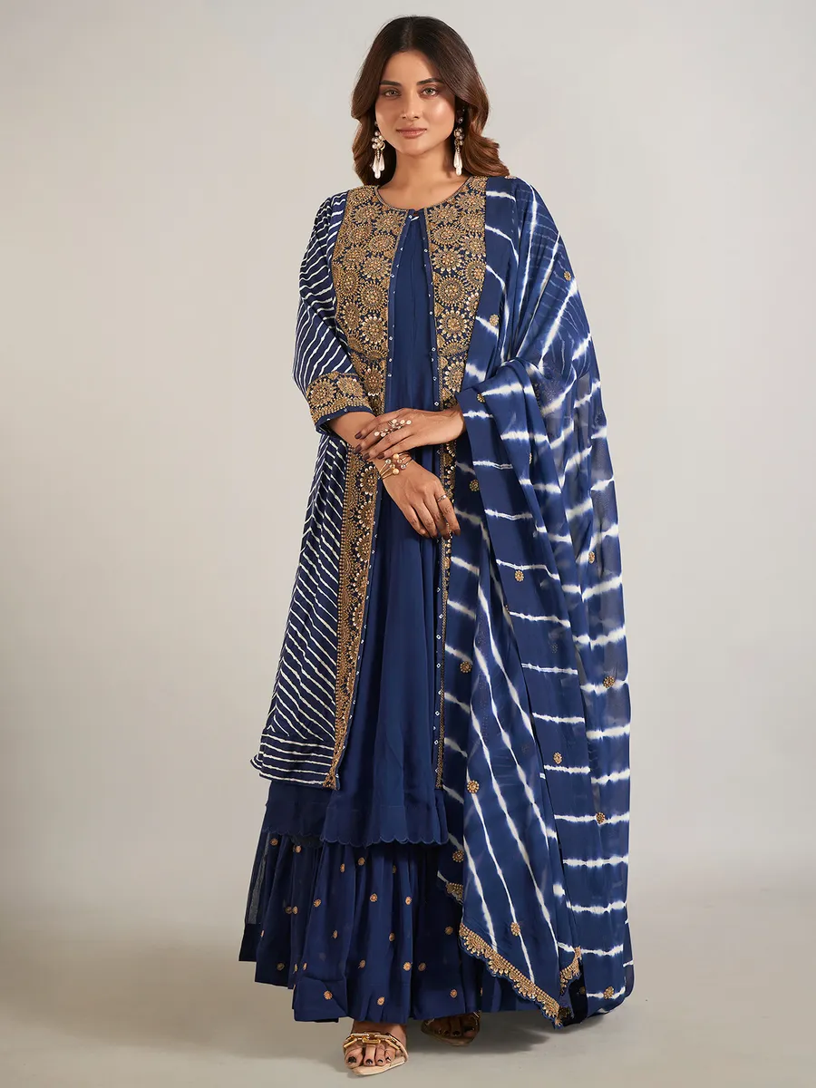 Navy georgette wedding wear designer suit