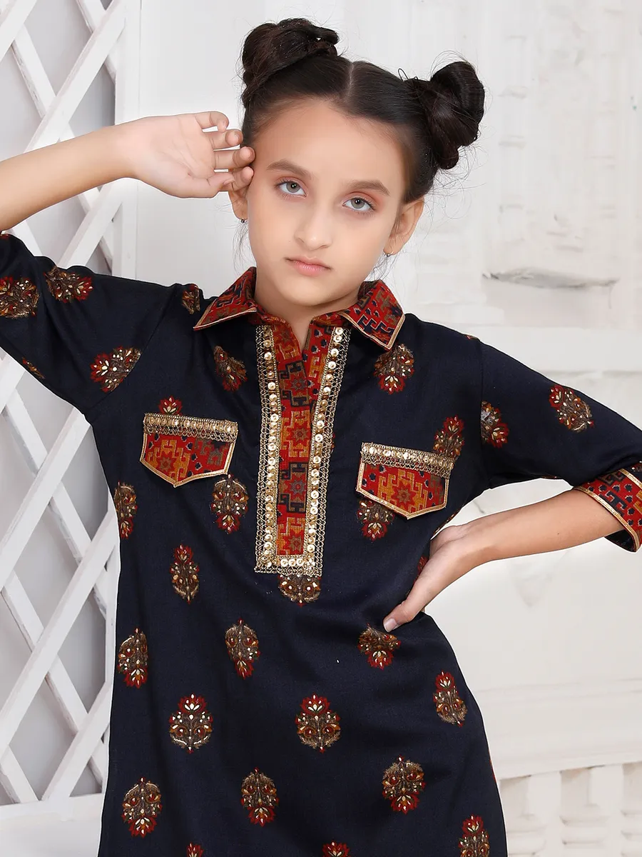 Navy hued printed cotton salwar suit