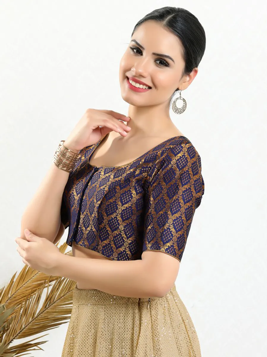 Navy jacquard ready made blouse