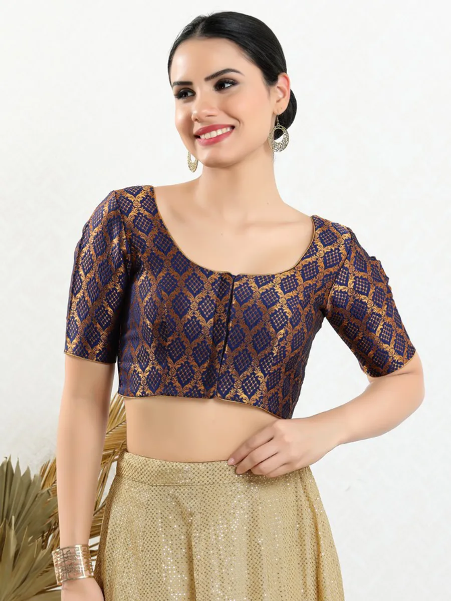 Navy jacquard ready made blouse