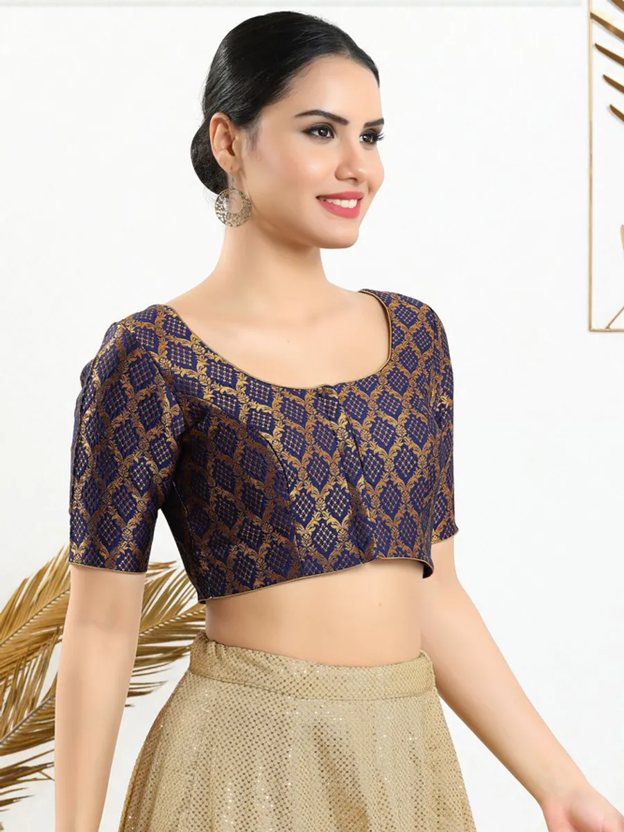 Navy jacquard ready made blouse