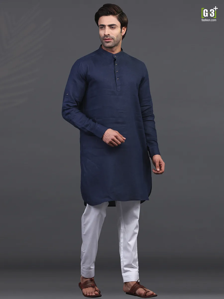 Navy linen kurta pajama festive wear