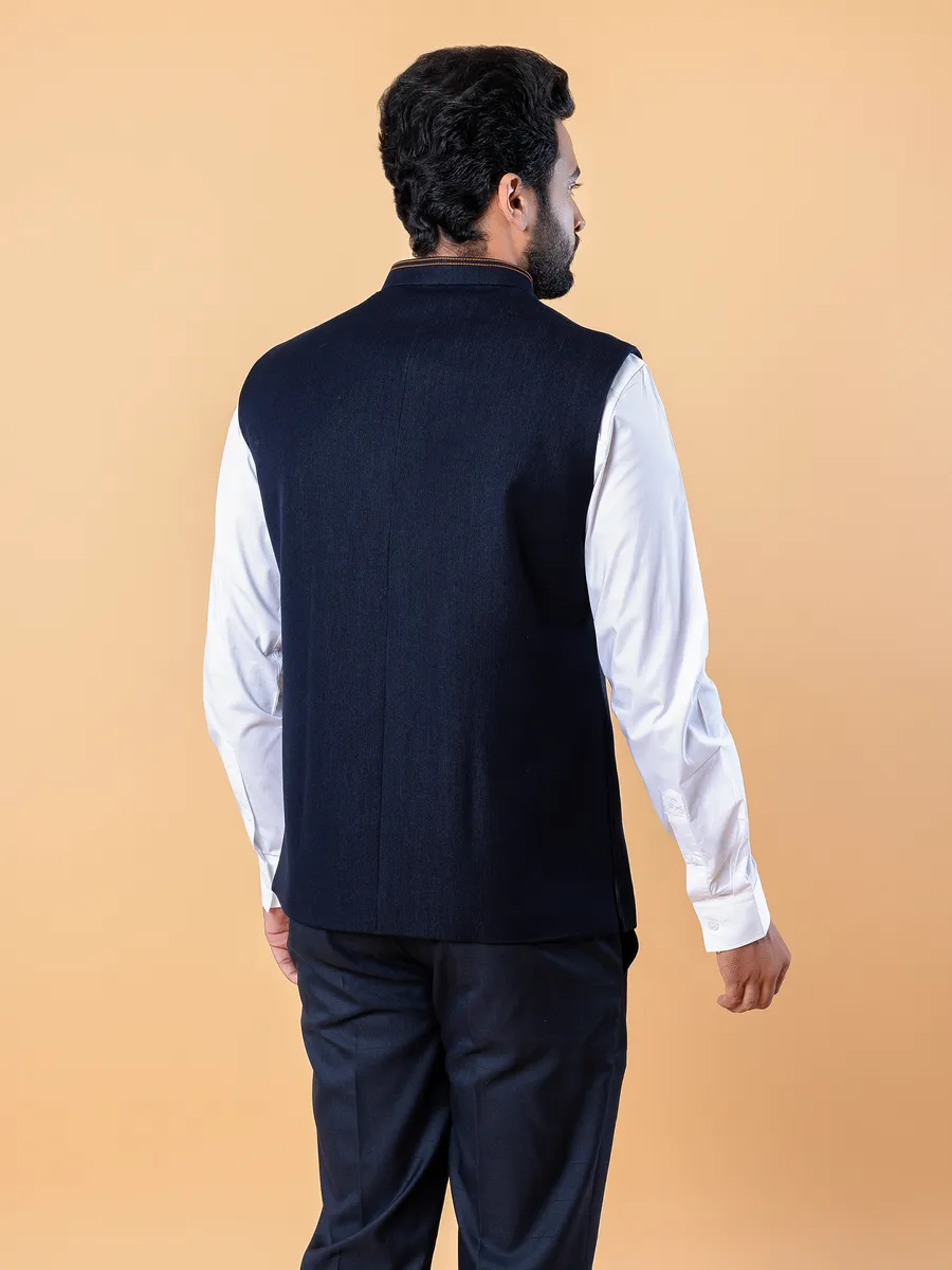 Navy plain waistcoat in terry rayon