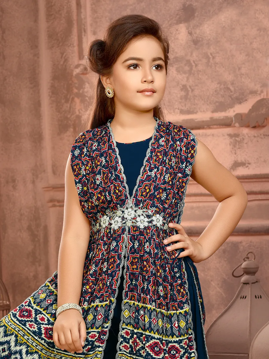 Navy printed palazzo suit in georgette