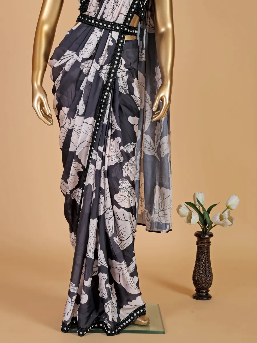 Navy printed ready to wear saree