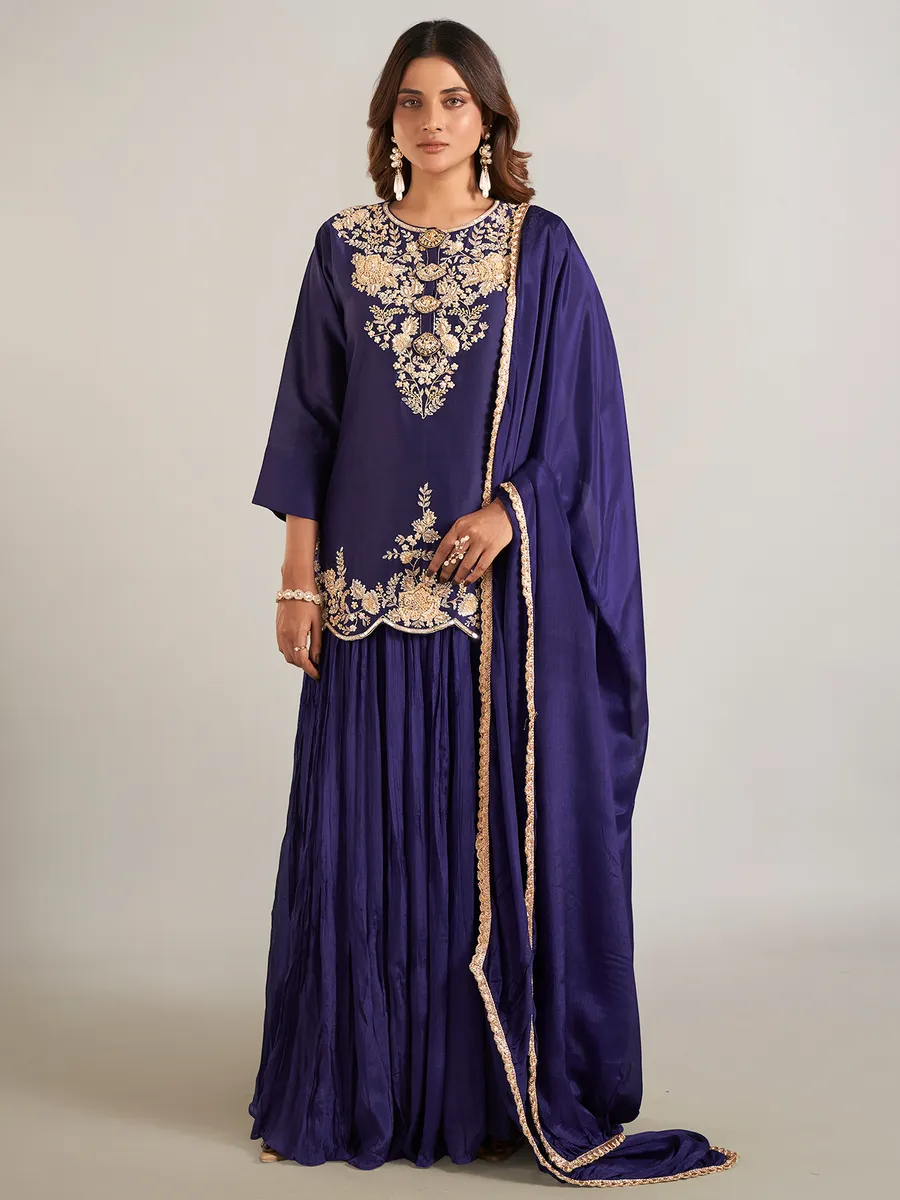 Navy silk wedding wear lehenga suit