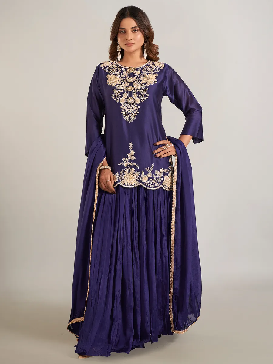 Navy silk wedding wear lehenga suit