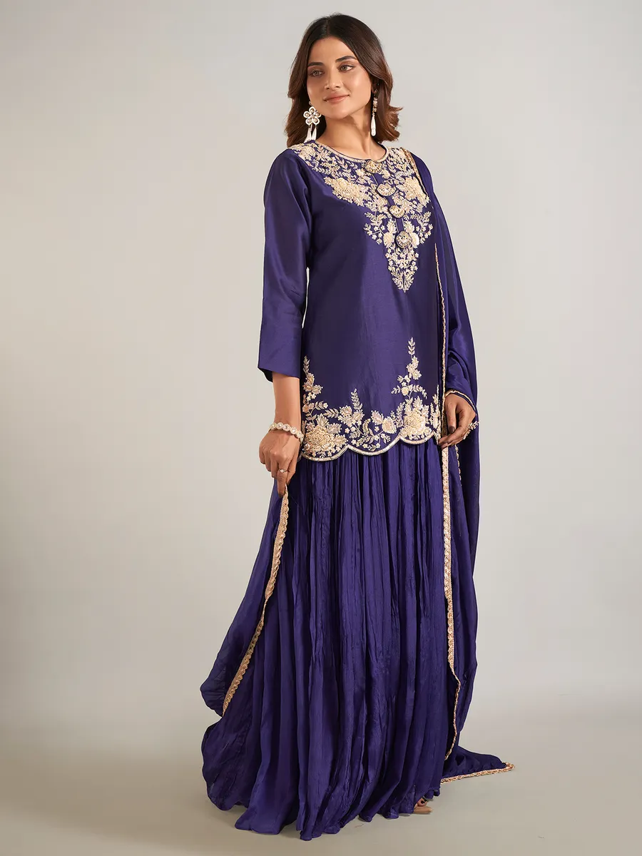Navy silk wedding wear lehenga suit