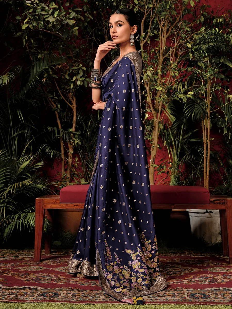 Navy viscose dola silk saree