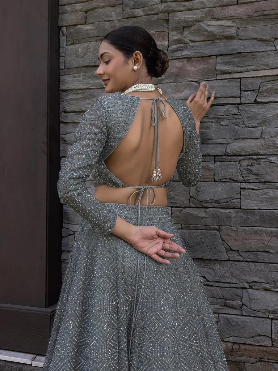 Net grey lehenga choli for reception