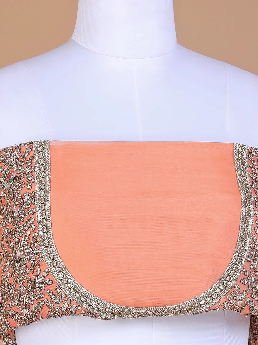 Net peach embroidery lehenga choli