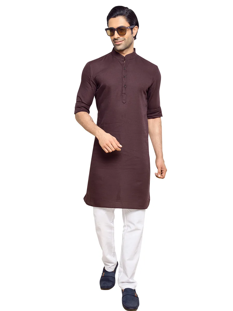 Cotton plain brown  Men Kurta pajama for festival