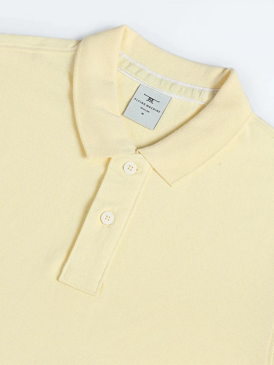 FLYING MACHINE light yellow plain cotton t-shirt
