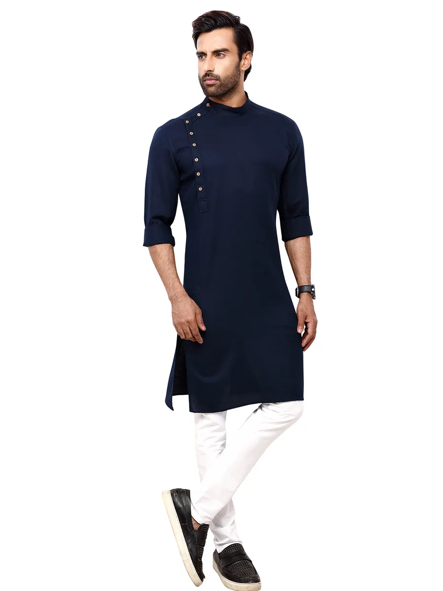 Stunning plain cotton  Men Kurta pajama in navy