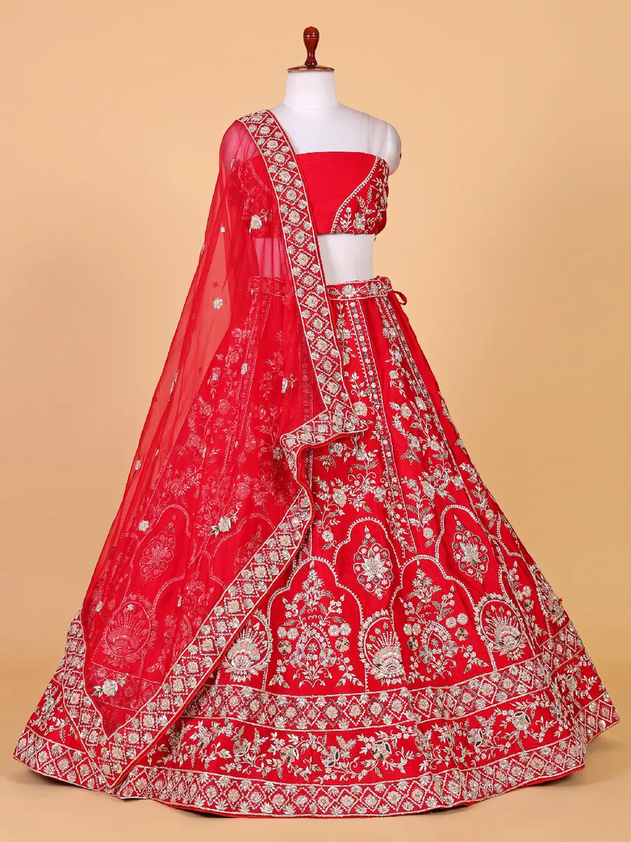 Stunning red raw silk lehenga choli for bridal