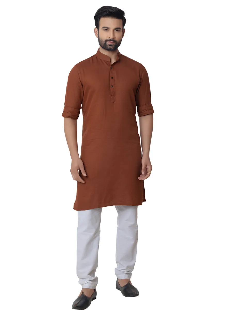 Trendy plain cotton brown  Men Kurta pajama