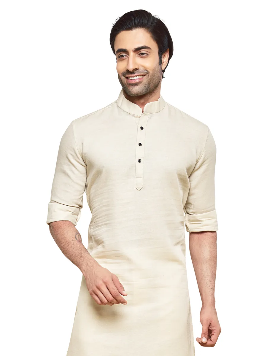 Trendy plain cream cotton kurta