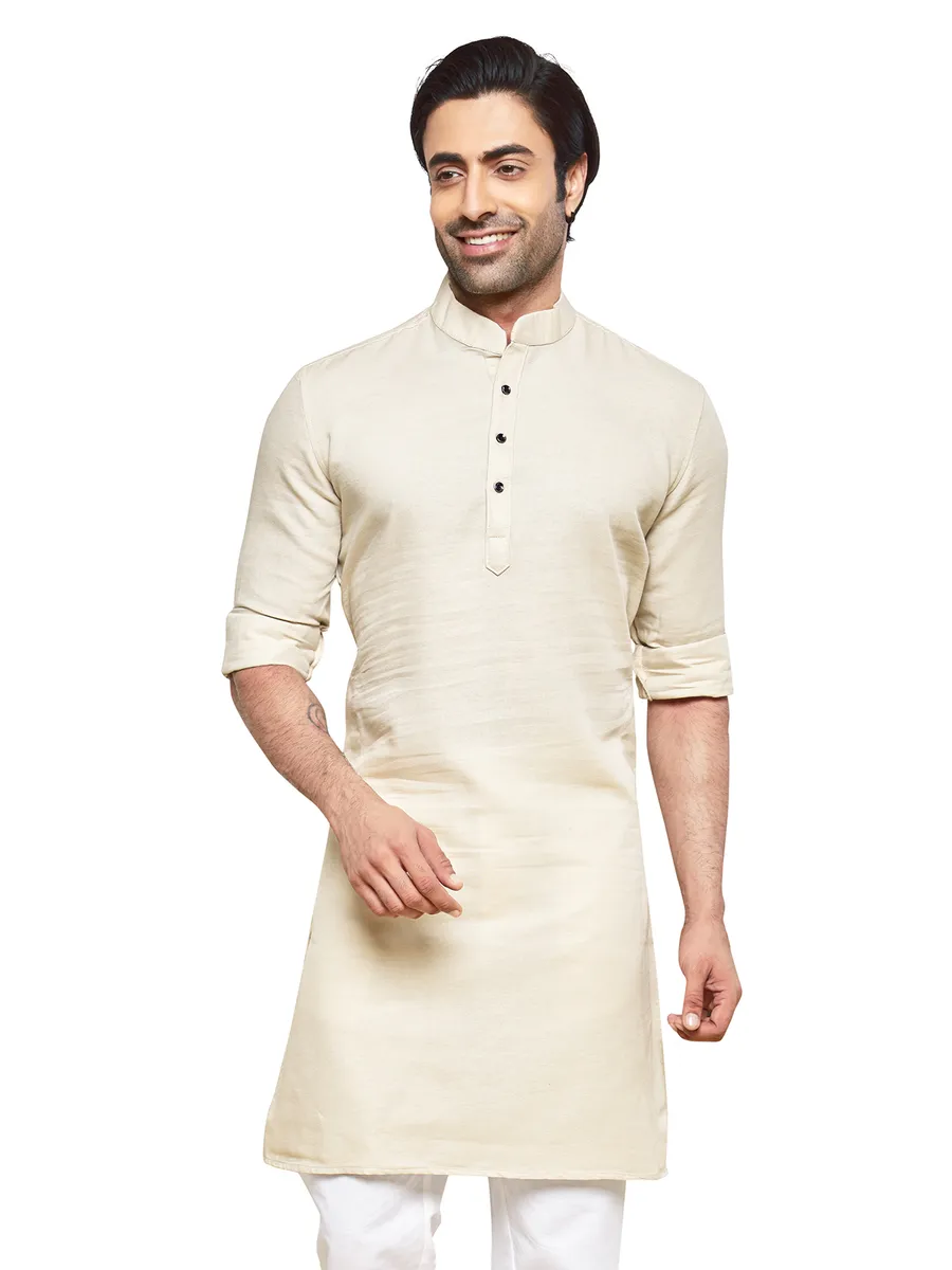 Trendy plain cream cotton kurta