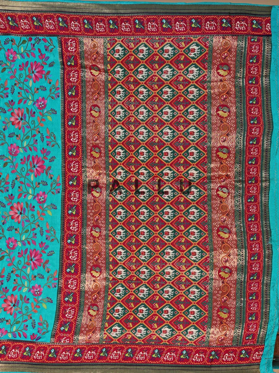 Newest aqua silk saree for festive