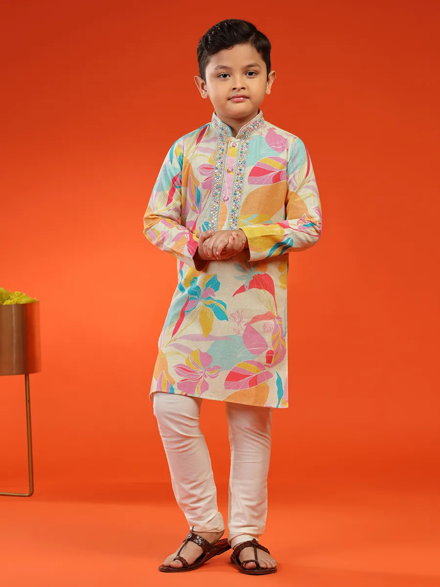 Newest beige printed kurta suit