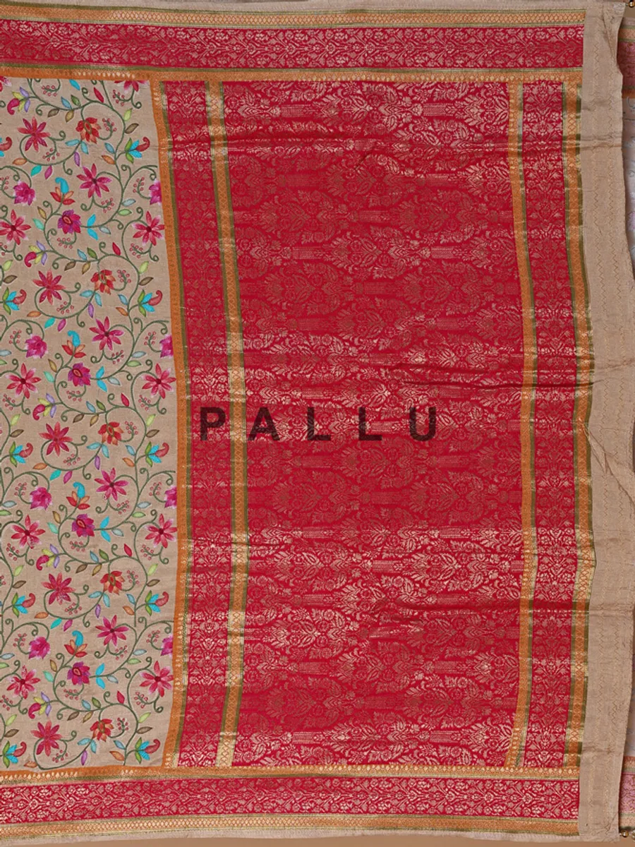 Newest beige silk saree for wedding