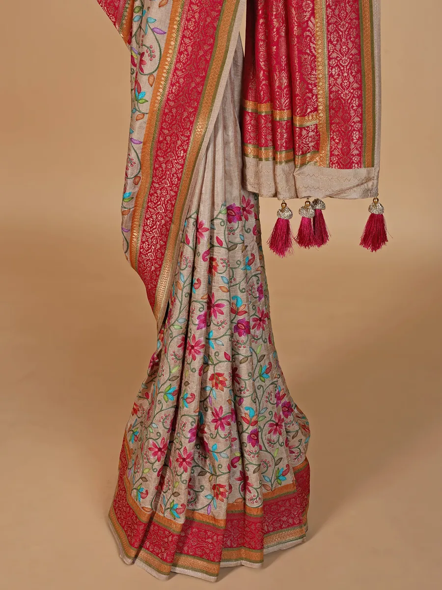 Newest beige silk saree for wedding