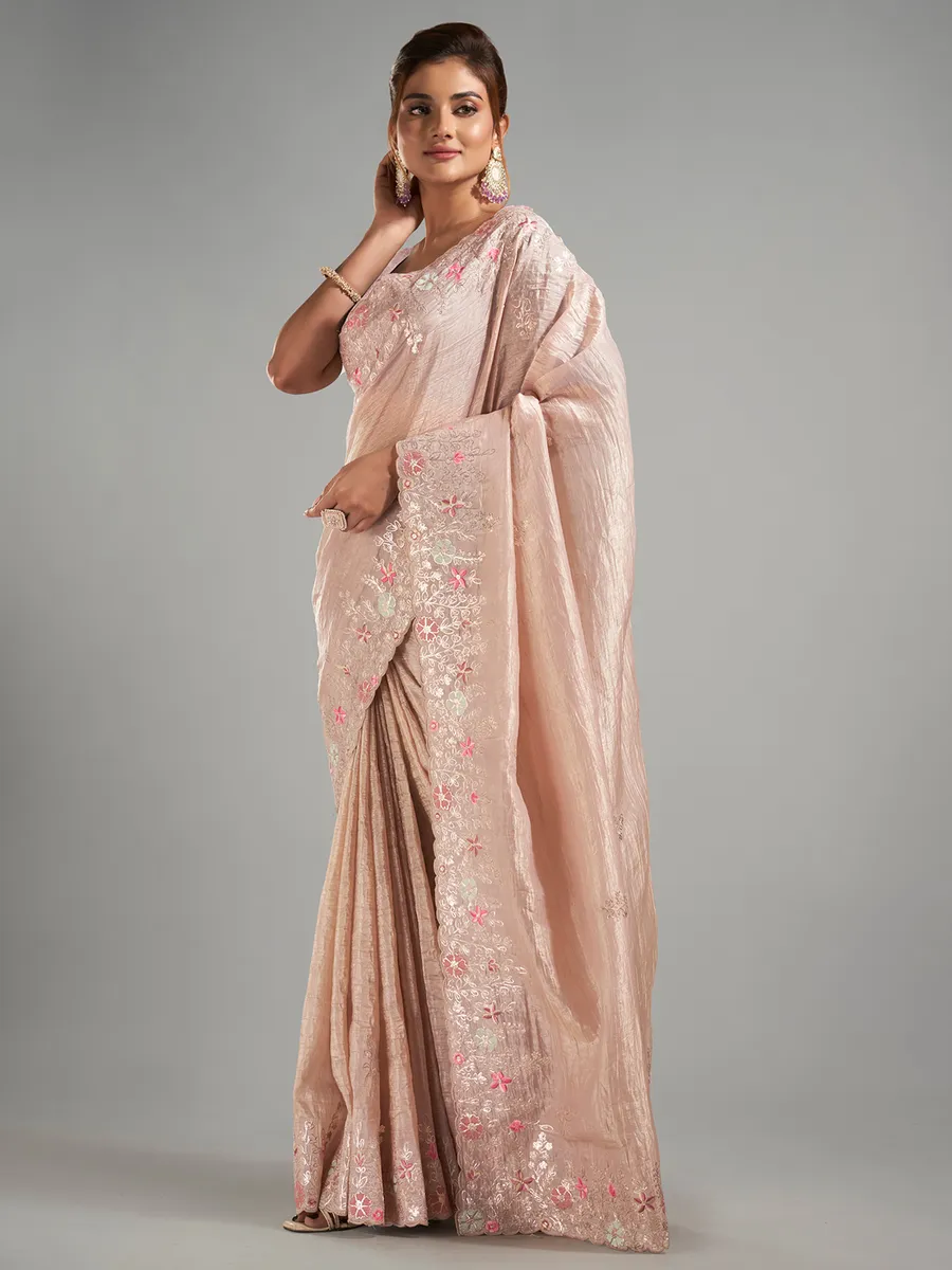 Newest beige tissue silk saree